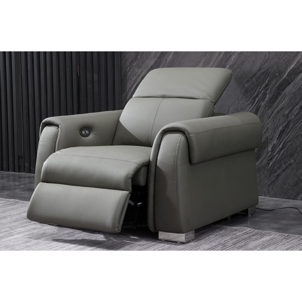 fauteuil 1 place avec 1 relax électrique en cuir italien buffle TOPRELAX, gris foncé