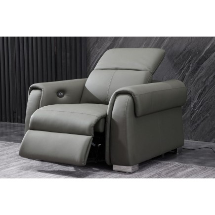 fauteuil 1 place avec 1 relax électrique en cuir italien buffle TOPRELAX, gris foncé