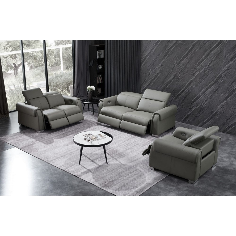 Ensemble avec 5 relax électriques; Canapé 3 places et 2 places et fauteuil 1 place en cuir italien buffle TOPRELAX, gris foncé