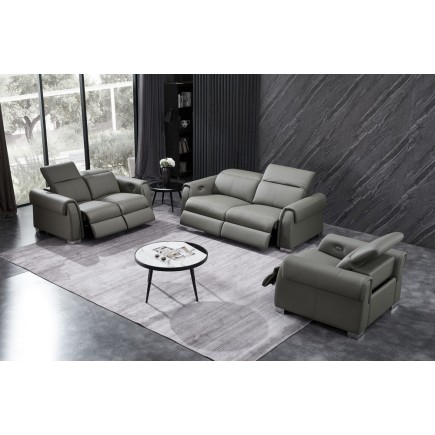 Ensemble avec 5 relax électriques; Canapé 3 places et 2 places et fauteuil 1 place en cuir italien buffle TOPRELAX, couleur pers