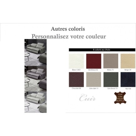 Canapé 3 places avec 2 relax électriques en cuir italien buffle TOPRELAX, couleur personnalisée