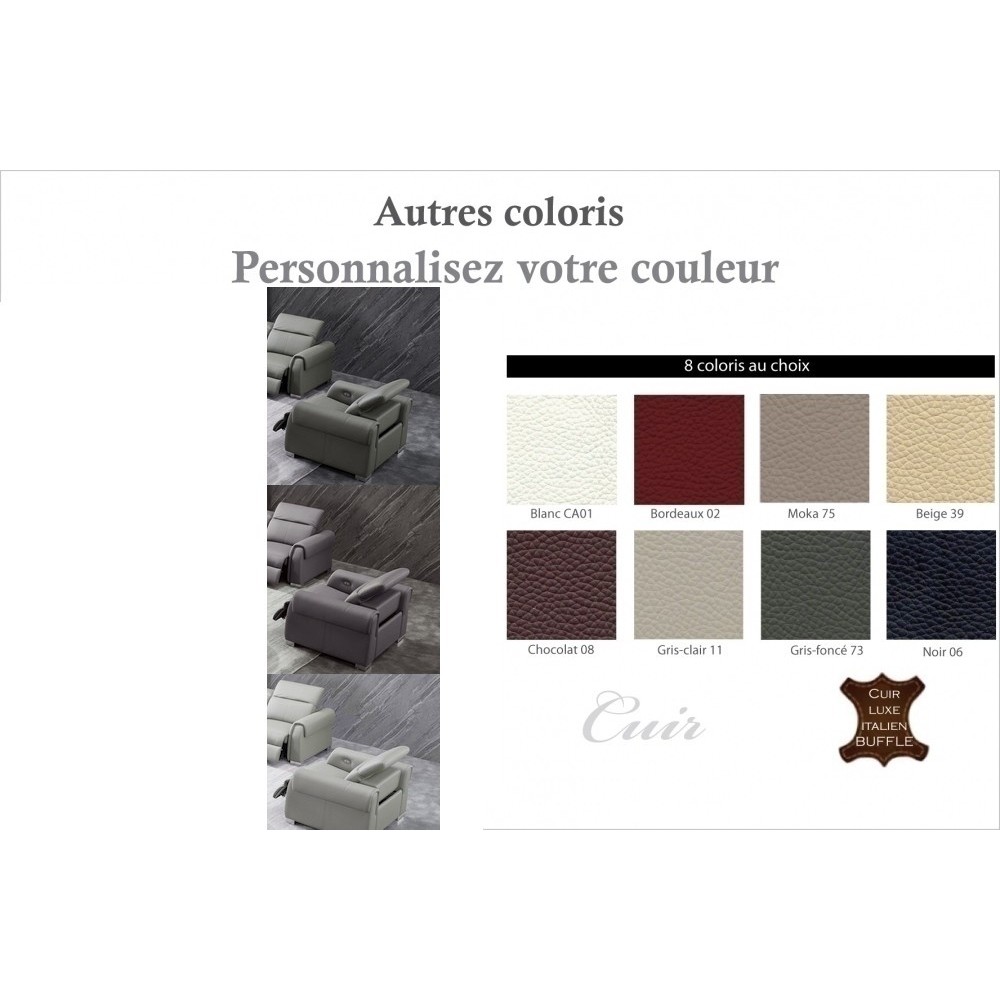 fauteuil 1 place avec 1 relax électrique en cuir italien buffle TOPRELAX, couleur personnalisée