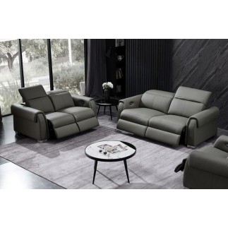 Ensemble avec 4 relax électriques, Canapé 3 places et 2 places en cuir italien buffle TOPRELAX, gris foncé