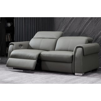 Ensemble avec 4 relax électriques, Canapé 3 places et 2 places en cuir italien buffle TOPRELAX, gris foncé