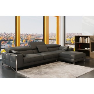 Canapé d'angle en cuir italien 5 places SUEDE, gris foncé