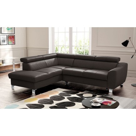 - Canapé d'angle convertible en cuir italien de luxe 5 places ASTRID, chocolat, angle gauche