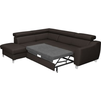 - Canapé d'angle convertible en cuir italien de luxe 5 places ASTRID, chocolat, angle gauche