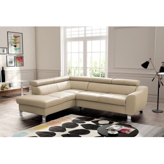 - Canapé d'angle convertible en cuir italien de luxe 5 places ASTRID, beige, angle gauche