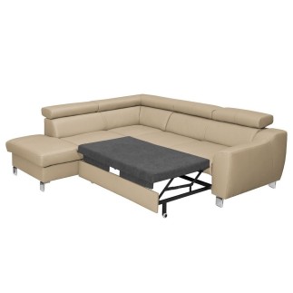 - Canapé d'angle convertible en cuir italien de luxe 5 places ASTRID, beige, angle gauche