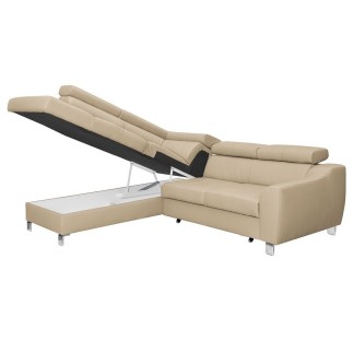 - Canapé d'angle convertible en cuir italien de luxe 5 places ASTRID, beige, angle gauche