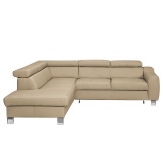 - Canapé d'angle convertible en cuir italien de luxe 5 places ASTRID, beige, angle gauche