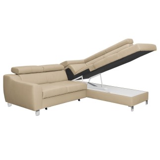 Canapé d'angle convertible en cuir italien de luxe 5 places ASTRID, beige, angle droit