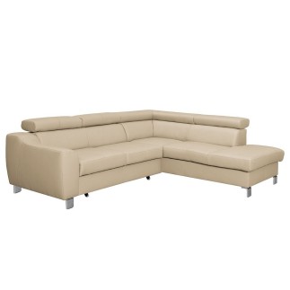 Canapé d'angle convertible en cuir italien de luxe 5 places ASTRID, beige, angle droit