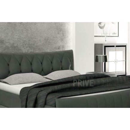 Lit en cuir italien de luxe CAMILLE, gris foncé, 140x190