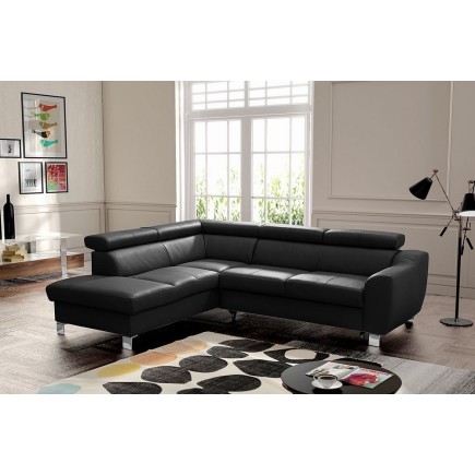 Canapé d'angle convertible en cuir italien de luxe 5 places ASTRID, noir, angle gauche