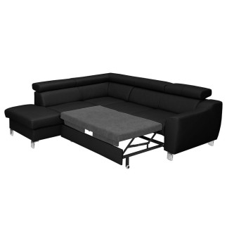 Canapé d'angle convertible en cuir italien de luxe 5 places ASTRID, noir, angle gauche