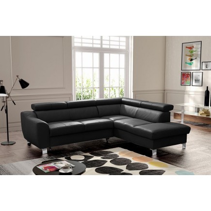 Canapé d'angle convertible en cuir italien de luxe 5 places ASTRID, noir, angle droit