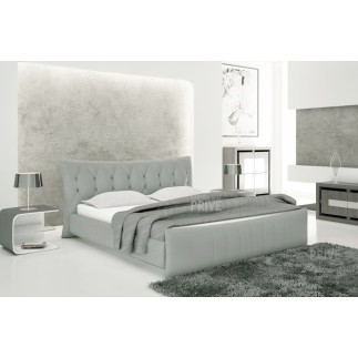 Lit en cuir italien de luxe CAMILLE, gris clair.