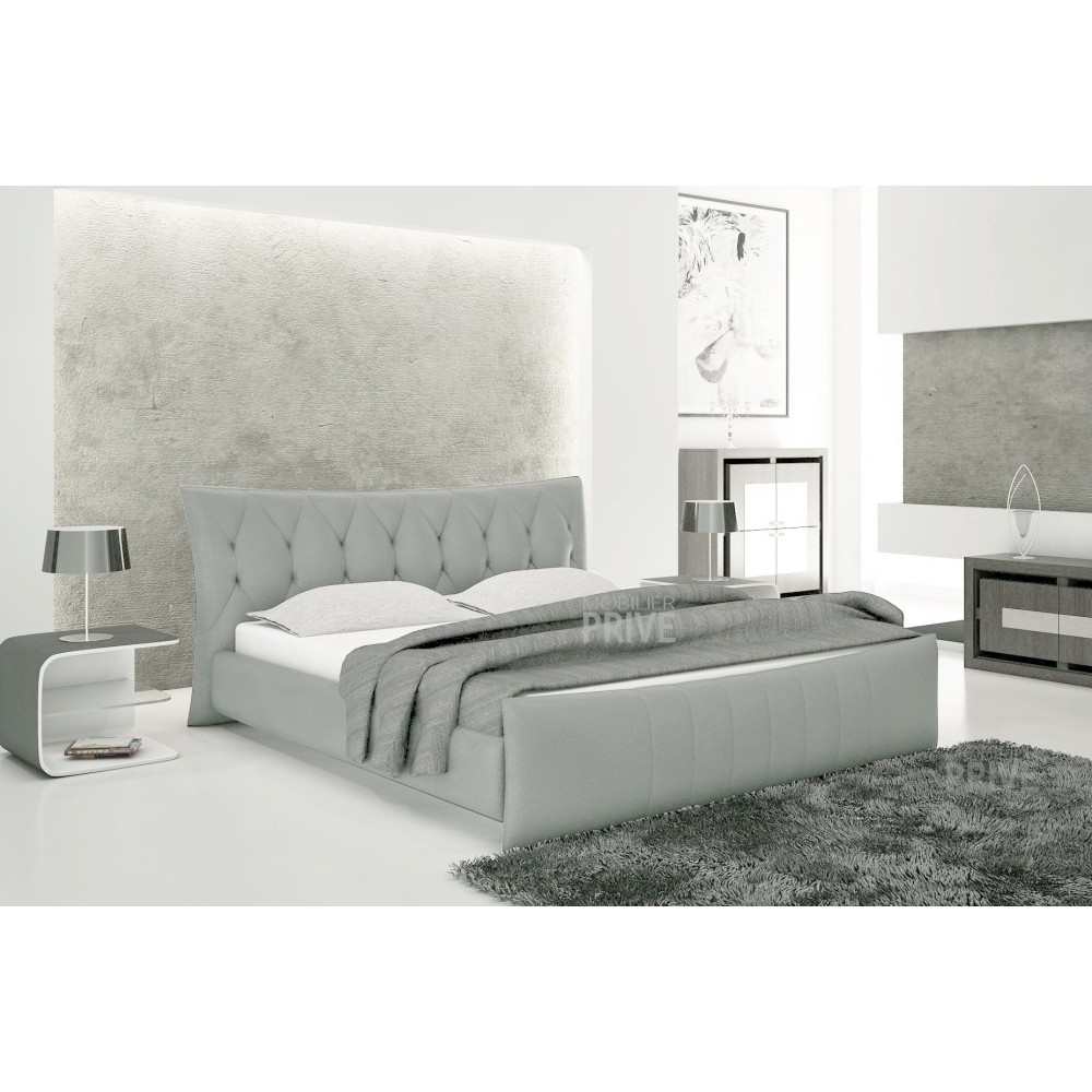 Lit en cuir italien de luxe CAMILLE, gris clair, 140x190