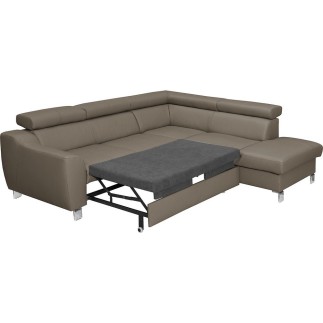 Canapé d'angle convertible en cuir italien de luxe 5 places ASTRID, taupe, angle droit