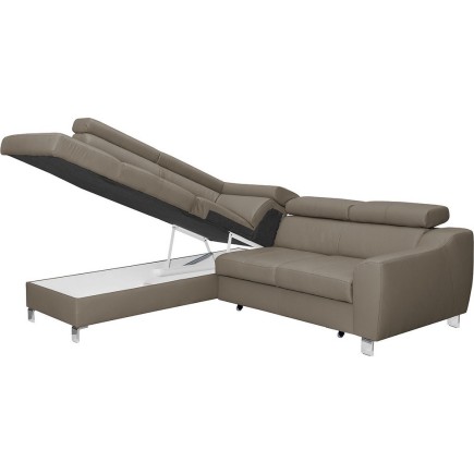Canapé d'angle convertible en cuir italien de luxe 5 places ASTRID, taupe, angle gauche