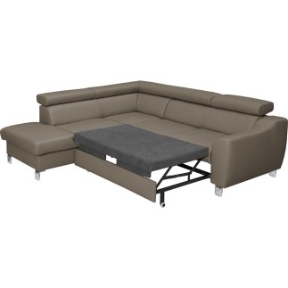 Canapé d'angle convertible en cuir italien de luxe 5 places ASTRID, taupe, angle gauche