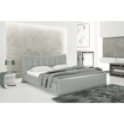 Lit en cuir italien de luxe CAMILLE, gris clair.