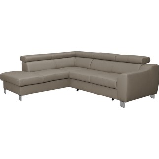 Canapé d'angle convertible en cuir italien de luxe 5 places ASTRID, taupe, angle gauche