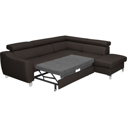 Canapé d'angle convertible en cuir italien de luxe 5 places ASTRID, chocolat, angle droit