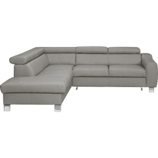 Canapé d'angle convertible en cuir italien de luxe 5 places ASTRID, gris clair, angle gauche
