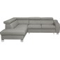 Canapé d'angle convertible en cuir italien de luxe 5 places ASTRID, gris clair, angle gauche