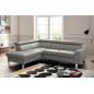 Canapé d'angle convertible en cuir italien de luxe 5 places ASTRID, gris clair, angle gauche
