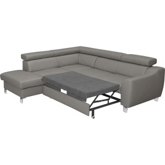 Canapé d'angle convertible en cuir italien de luxe 5 places ASTRID, gris clair, angle gauche