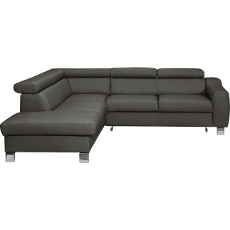 Canapé d'angle convertible en cuir italien de luxe 5 places ASTRID, gris foncé, angle gauche
