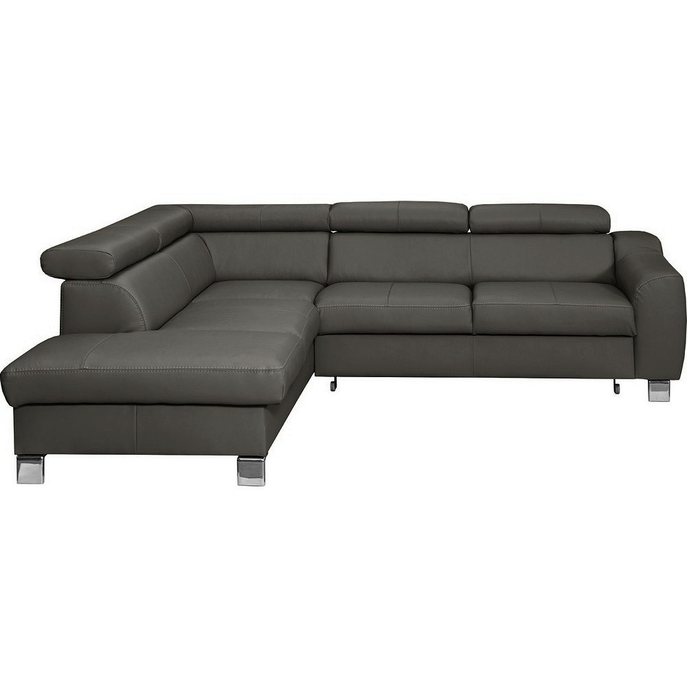 Canapé d'angle convertible en cuir italien de luxe 5 places ASTRID, gris foncé, angle gauche