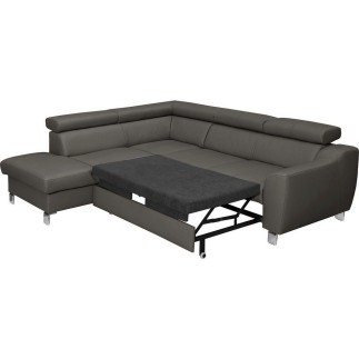 Canapé d'angle convertible en cuir italien de luxe 5 places ASTRID, gris foncé, angle gauche