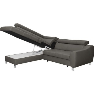Canapé d'angle convertible en cuir italien de luxe 5 places ASTRID, gris foncé, angle gauche
