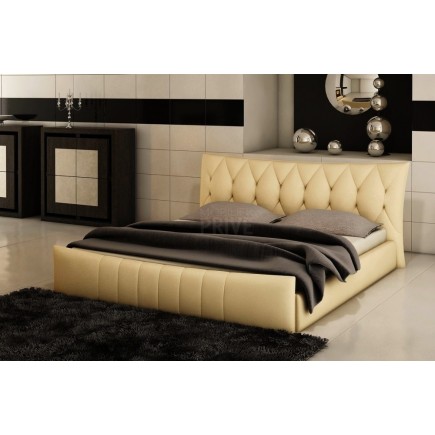 Lit en cuir italien de luxe CAMILLE, beige