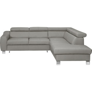 Canapé d'angle convertible en cuir italien de luxe 5 places ASTRID, gris clair, angle droit