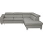 Canapé d'angle convertible en cuir italien de luxe 5 places ASTRID, gris clair, angle droit