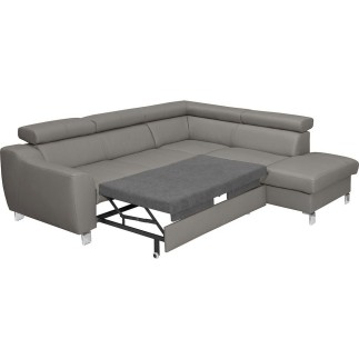 Canapé d'angle convertible en cuir italien de luxe 5 places ASTRID, gris clair, angle droit