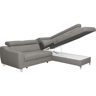 Canapé d'angle convertible en cuir italien de luxe 5 places ASTRID, gris clair, angle droit