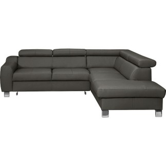Canapé d'angle convertible en cuir italien de luxe 5 places ASTRID, gris foncé, angle droit