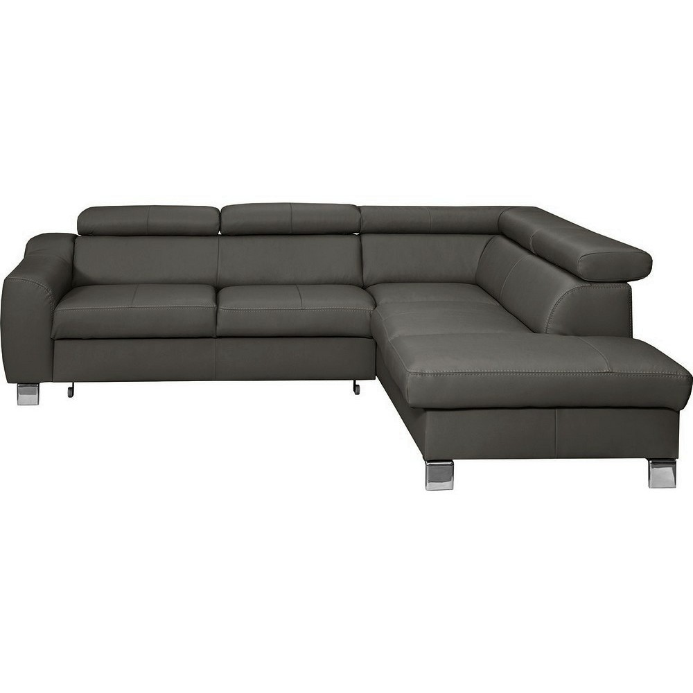 Canapé d'angle convertible en cuir italien de luxe 5 places ASTRID, gris foncé, angle droit