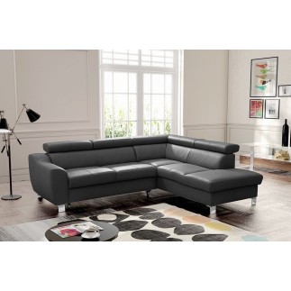 Canapé d'angle convertible en cuir italien de luxe 5 places ASTRID, gris foncé, angle droit