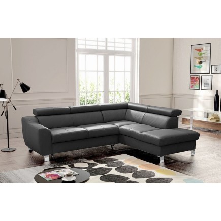 Canapé d'angle convertible en cuir italien de luxe 5 places ASTRID, gris foncé, angle droit