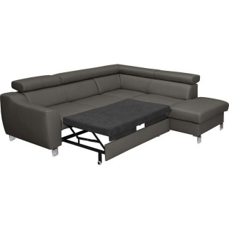 Canapé d'angle convertible en cuir italien de luxe 5 places ASTRID, gris foncé, angle droit