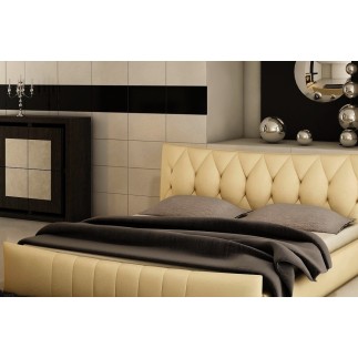 Lit en cuir italien de luxe CAMILLE, beige, 180x200