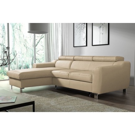 Canapé d'angle convertible en cuir italien de luxe 5 places ASTORIA, beige, angle gauche