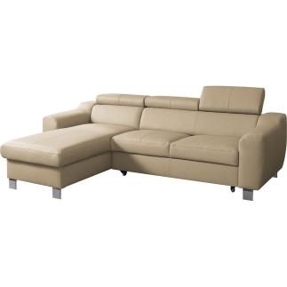 Canapé d'angle convertible en cuir italien de luxe 5 places ASTORIA, beige, angle gauche